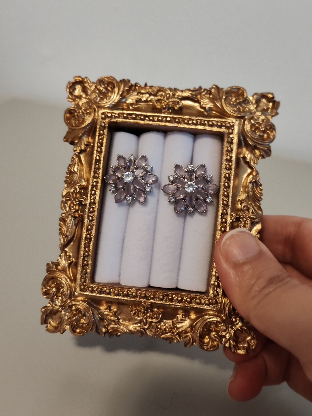 Floral Crystal Statement Earrings in Light Pink and Clear - Picture 4 of 7